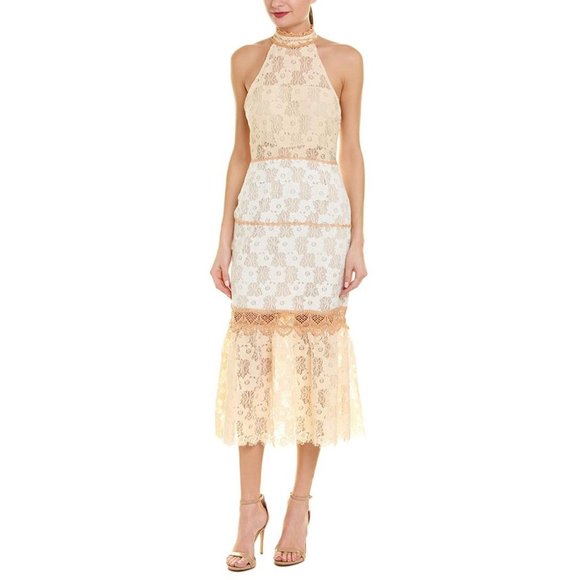 foxiedox Dresses & Skirts - Foxiedox Amelia Halter Mock Neck Lace Midi Dress